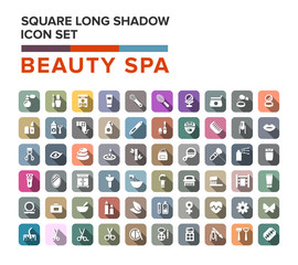 beauty and spa icons set in flat design with long shadow