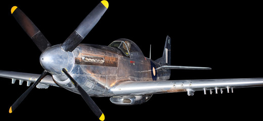 Naklejka premium American P-51 fighter plane from Korean War, isolated on black