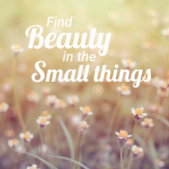 Inspirational quote on blurred flowers background with vintage filter