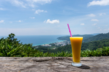 Fresh mango juice with nice view at the top of mountain