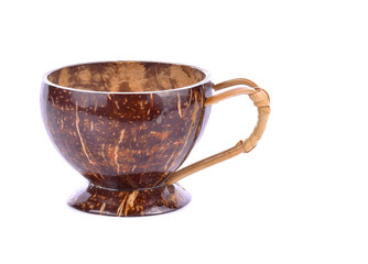 Coconut shell coffee cup on white background
