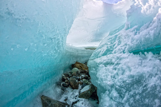 ice break in the melting blue glacier