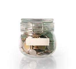 Silver coins in  piggy bank Glass