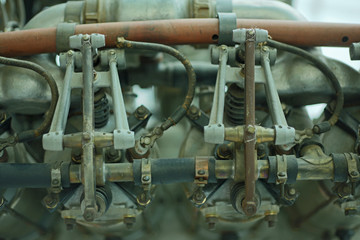  Close Up Straight-On View, in Selective Focus of Vintage Piston Aircraft Engine (HDR Image)
