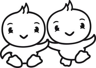2 freunde team paar pärchen party cool küken süß niedlich klein baby kind ente vogel comic cartoon