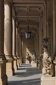 Sculptures in front of the entrance of the stock market in Frankfurt, Germany