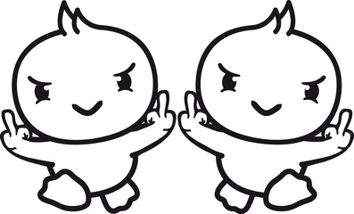2 freunde team paar gang böse beleidigung mittelfinger wichser fuck you off fick dich wütend küken süß niedlich klein baby kind ente vogel comic cartoon