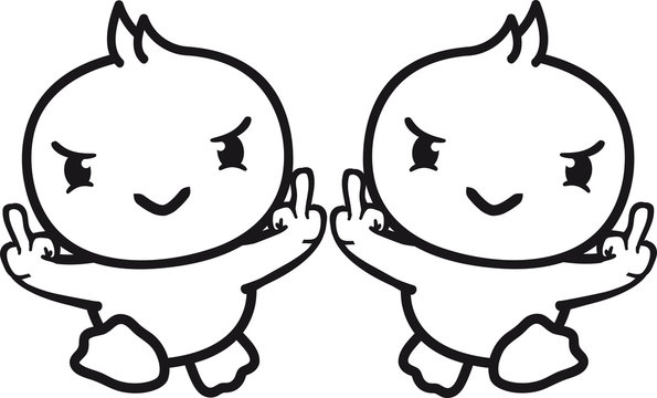 2 freunde team paar gang b&ouml;se beleidigung mittelfinger wichser fuck you off fick dich w&uuml;tend k&uuml;ken s&uuml;&szlig; niedlich klein baby kind ente vogel comic cartoon