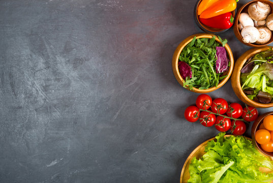 Organic Vegetables For Dietary Catering On Gray Background