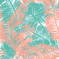 Seamless pattern of pink and blue palm