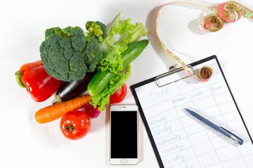 Vegetable for slimming, mobile phone and diet plan