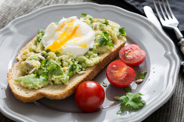 Toast with avocado and poached egg