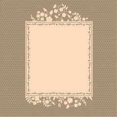 Abstract lace frame of pink flowers on a brown background