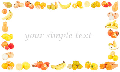 Rectangular frame from different yellow and orange fruits and vegetables