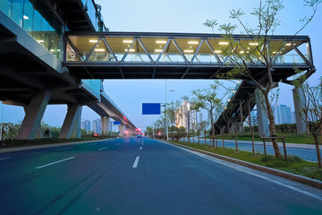 City road surface floor with viaduct bridge
