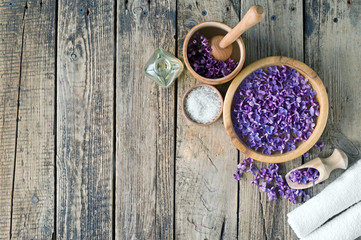 Massage and spa products with lilac flowers