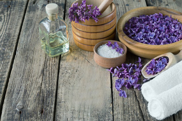 Massage and spa products with lilac flowers