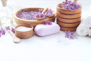 Massage and spa products with lilac flowers