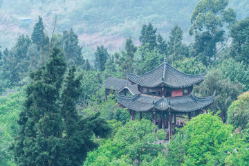 pavilion in green mountain,landscape view of China.