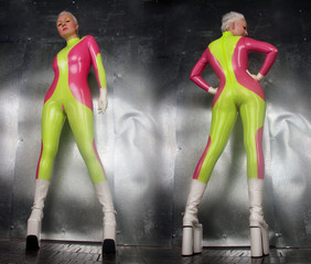 stylish cyber fetish latex rubber catsuit woman
