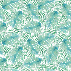 Watercolor tropical seamless pattern with leaves.  - 146622631