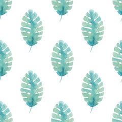Watercolor tropical seamless pattern with leaves.  - 146623077