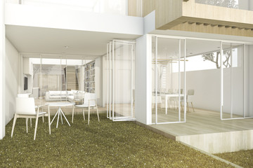 3d rendering private garden in modern minimal house