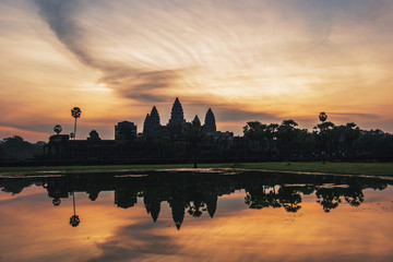 Fototapeta na wymiar Silhouette of Angkor Wat at sunrise, the best time in the morning at Siem Reap, Cambodia