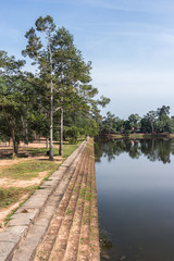 Srah Srang with Lion and Naga statues in Angkor, Cambodia