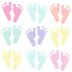 Pastel coloured baby foot prints background