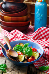 Microwave Ratatouille.style rustic.selective focus