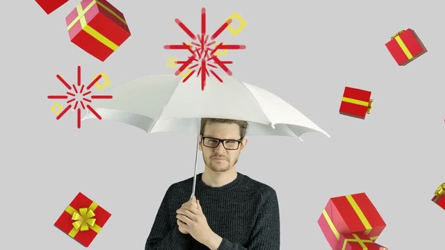 Human person man who do not like holidays gifts presents celebrates christmas and fun concept