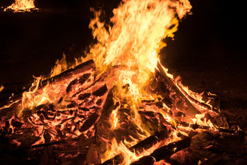 Closeup  bonfire at Jewish holiday of Lag Baomer, the day of commemorate the death of Rabbi Shimon Bar Yochai