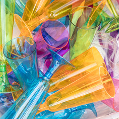 plastic sparkling wine glasses in a litterbox