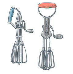 Whisk illustration, drawing, halftone, retro, cartoon, vector
