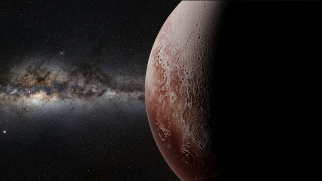 dwarf planet Pluto in front of the beautiful Milky Way galaxy