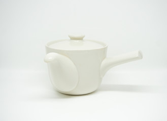 Japanese ceramic white teapot on isolated background