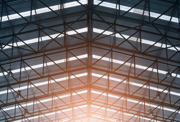 Steel structure roof frame for building construction. Vintage tone