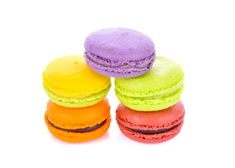Macarons on white background