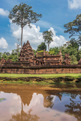 Fototapeta na wymiar Banteay Srei Temple seen across the moat, Angkor area, Cambodia