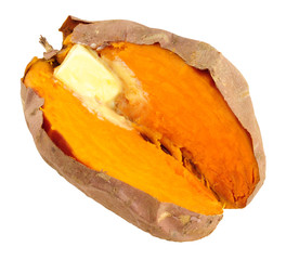 Oven Baked Sweet Potato Isolated On White