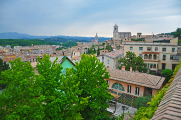 A view of the city of Girona from the height of the fortress wall