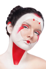 Face Painting in Japan style. Body art colorful make-up. Geisha isolated on white background.