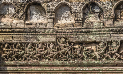 Bas-relief in Preh Khan temple, Siem Reap, Cambodia