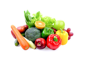 fruit and vegetable on white background