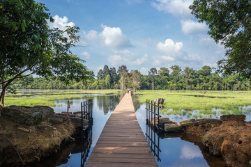 The path towards to Neak Pean temple on artificial island. Siem Reap, Cambodia