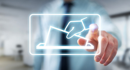 Businessman voting using digital interface 3D rendering