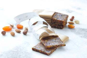 Homemade energy bars. dried fruit and nuts. Healthy eating, snack.
