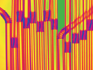 Drinking pipes with electric colors. Greenery, yellow, magenta, blue, red, orange. 