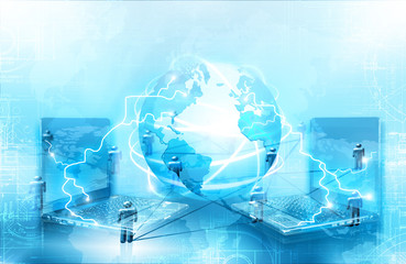 Best Internet Concept of global business. Globe, glowing lines on technological background. Wi-Fi, rays, symbols Internet, 3D illustration